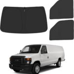 Front Windshield ＆ Side Window Sun Shade for 1992-2025 Fo-rd E-Series E-150 E-250 E-350 E-450 Van Motorhome, Foldable Window Sunshade Sun Visor Protector Blocks UV Rays Heat, Pack of 3