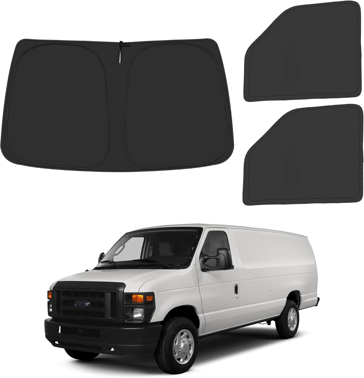 61sOw6pWekL._AC_SL1500_.jpg Front Windshield & Side Window Sun Shade for 1992-2025 Fo-rd E-Series E-150 E-250 E-350 E-450 Van Motorhome, Foldable Window Sunshade Sun Visor Protector Blocks UV Rays Heat, Pack of 3 - Image 1
