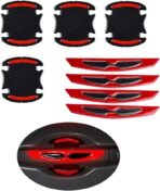 8pcs Universal 3D Carbon Fiber Car Door Handle Paint Scratch Protector Sticker Auto Door Handle Scratch Cover Guard Protective Film Car Outdoor Safety Reflective Strips (Red)