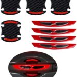 8pcs Universal 3D Carbon Fiber Car Door Handle Paint Scratch Protector Sticker Auto Door Handle Scratch Cover Guard Protective Film Car Outdoor Safety Reflective Strips (Red)