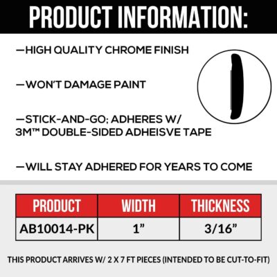 Premium Universal Chrome Body Molding for All Vehicles - Easy Install, Finished Ends, Chrome Finish, 1" Wide, 2 x 7 ft Pieces, UV Protected, Long Lasting Flexible PVC - Image 8