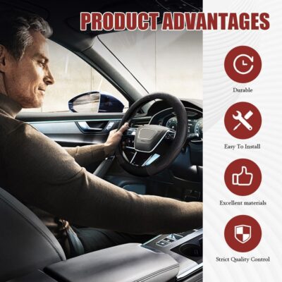 Car Steering Wheel Cover, Steering Wheel Protector, Universal 14.5-15 Inch Microfiber Leather Breathable Auto Steering Wheel Covers, Carbon Fiber Steering Wheel Cover for Women Men (Black) - Image 6