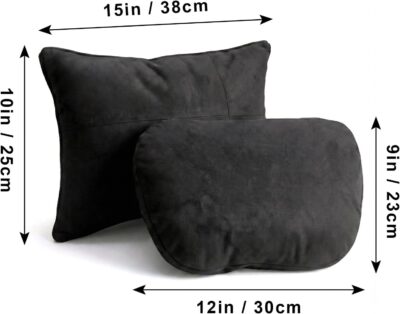 2PCS Car Pillow for Car Neck Pillow for Driving Seat Neck Support Soft Cushion Back Support Head-Rests for Vehicle Sleeping with Elastic Adjustment Strap (Black, Head and Lumbar) - Image 7