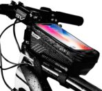 Bike Frame Bag, Bike Phone Mount, Waterproof Cycling Front Top Tube Pouch Pannier Bicycle Frame Phone Holder Crossbar Storage Bags for iPhone 13 12 11 Pro MAX XS XR X 8 7 Plus Smartphones Below 6.5''