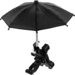 Gadpiparty Small Bike Phone Bracket with Umbrella Handlebar Mount, Sturdy Waterproof Phone Holder for Electric Scooter and Bicycle Navigation, Shockproof Black Mini Mobile Mount for Daily Use
