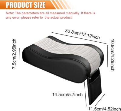 Car Armrest Cushion, Memory Foam Auto Center Console Armrest Pillow Pad with Storage Bag, Breathable Leather Middle Console Protective Pad with Phone Holder Relieve Elbow Pressure (WhiteGray) - Image 2