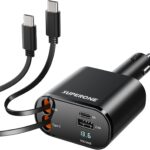 SUPERONE Retractable Car Charger for iPhone with Dual Type C Cables, 4 in 1 USB C Car Charger Adapter with 69W Fast Charging Compatible with iPhone 17 16 15 14 13 12 11 Pro/XS/XR/SE/iPad/Airpods