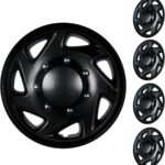 16 Inch Hubcaps Compatible with 1992-2014 Ford E150 E250 E350 Van 8 Lug Factory Steel Wheel, Snap-On Wheel Covers, Durable ABS Replacement Hubcaps Set of 4 (Black)