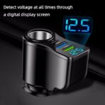One to Four with USB+Type-c Multifunctional Car Charger with Digital Display Suitable, Black - Image 3
