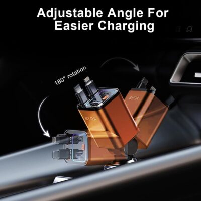 4 in 1 Retractable Car Charger with Starry Light,69W Cigarette Lighter Charger,USB C Fast Car Charger for iPhone 17 Pro Max 16 15 14 13 12 11 (for Apple+Type C &RGB Breathing Light [Orange]) - Image 6
