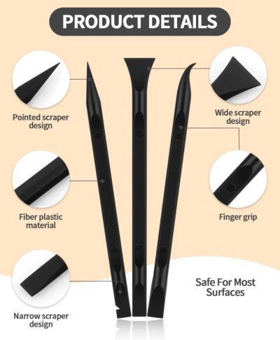 12 PCS Carbon Fiber Plastic Scrapers Tool, Non-Scratch Scraper Tool for Tight Spaces, Multi-Purpose Label Scraper Pen-Shaped, for Car Cleaning Supplies, Kitchen, Crevices, Stains (Black) - Image 3