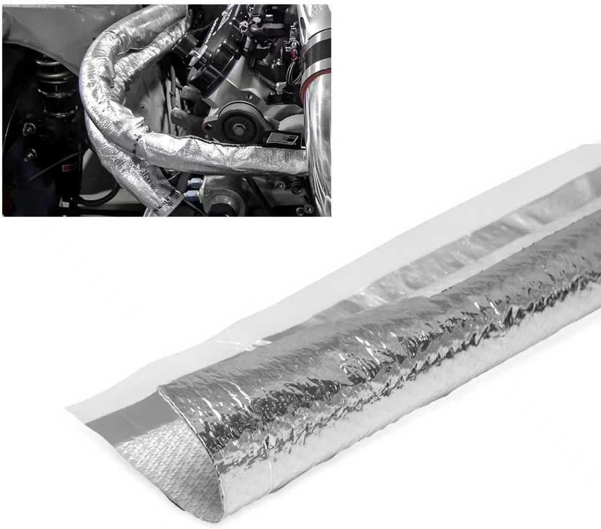 61v9xw4F30L._AC_SL1280_.jpg Car Exhaust Heat Shield, 1/4" I.D. × 3 FT Aluminized Sleeving Side Entry High Temp Thermal Barrier, Reflective Heat Protection Fire Sleeve for Automotive Hoses Wire Harnesses Cables - Image 1