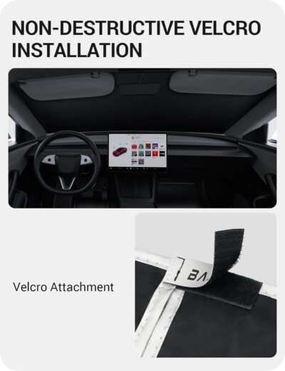 BASENOR 2017-2026 Tesla Model Y Model 3 Windshield Sunshade, (Proprietary Design) Folding Front Window Sun Shade Full Cover, Heat UV Protection Visor Accessories - Image 8