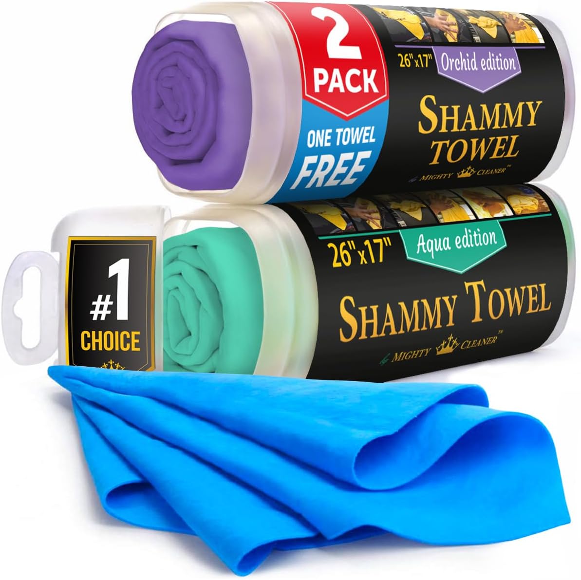 61vcwAmysL._AC_SL1200_.jpg Premium 2pk +1 Free Shammy Cloth for Car Drying - 26"x17" - Super Absorbent Chamois Towel - Scratch-Free, Reusable & Soft Wash Cloth - Car Drying Towels - Image 1