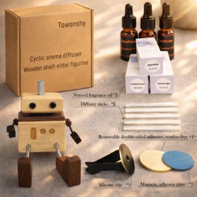 Car Air Freshener Wobbly Wooden Doll – Reusable & Refillable Linden Wood Car Diffuser Ornament, Handmade Shaking Feet Dashboard Decoration, Add Any Fragrance, 3 Scents (Lavender, Hilton & Jasmine) - Image 3