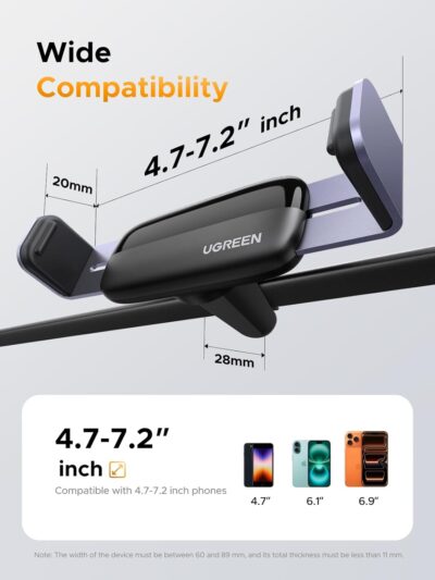 UGREEN Car Vent Phone Mount Air Vent Clip Phone Holder Car Mount Mini Size Compatible with iPhone 17 16 15 14 13 12 Pro Max Mini Plus, iPhone 11 SE XS XR 8 7 6 6S Smartphone - Image 5
