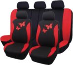 Flying Banner Butterfly car seat Covers ful Set Fashion Universal Lady Woman Female Rear Bench Split Colorized (Full Set, Red)