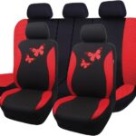 Flying Banner Butterfly car seat Covers ful Set Fashion Universal Lady Woman Female Rear Bench Split Colorized (Full Set, Red)