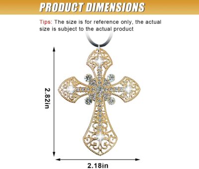Bling Cross Car Hanging Ornament, Crystal Rhinestone Car Rear View Mirror Charm, Diamond Mirror Pendant, Universal Vehicle Interior Decoration Accessories for Men/Women Present (Gold) - Image 2
