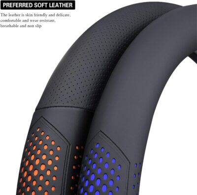 Car Steering Wheel Cover, Anti-Slip Breathable Leather Automotive Steering Wheel Protector, Soft Comfortable Vehicle Interior Protective Accessories, Universal for RV, SUV, Truck (Black) - Image 2