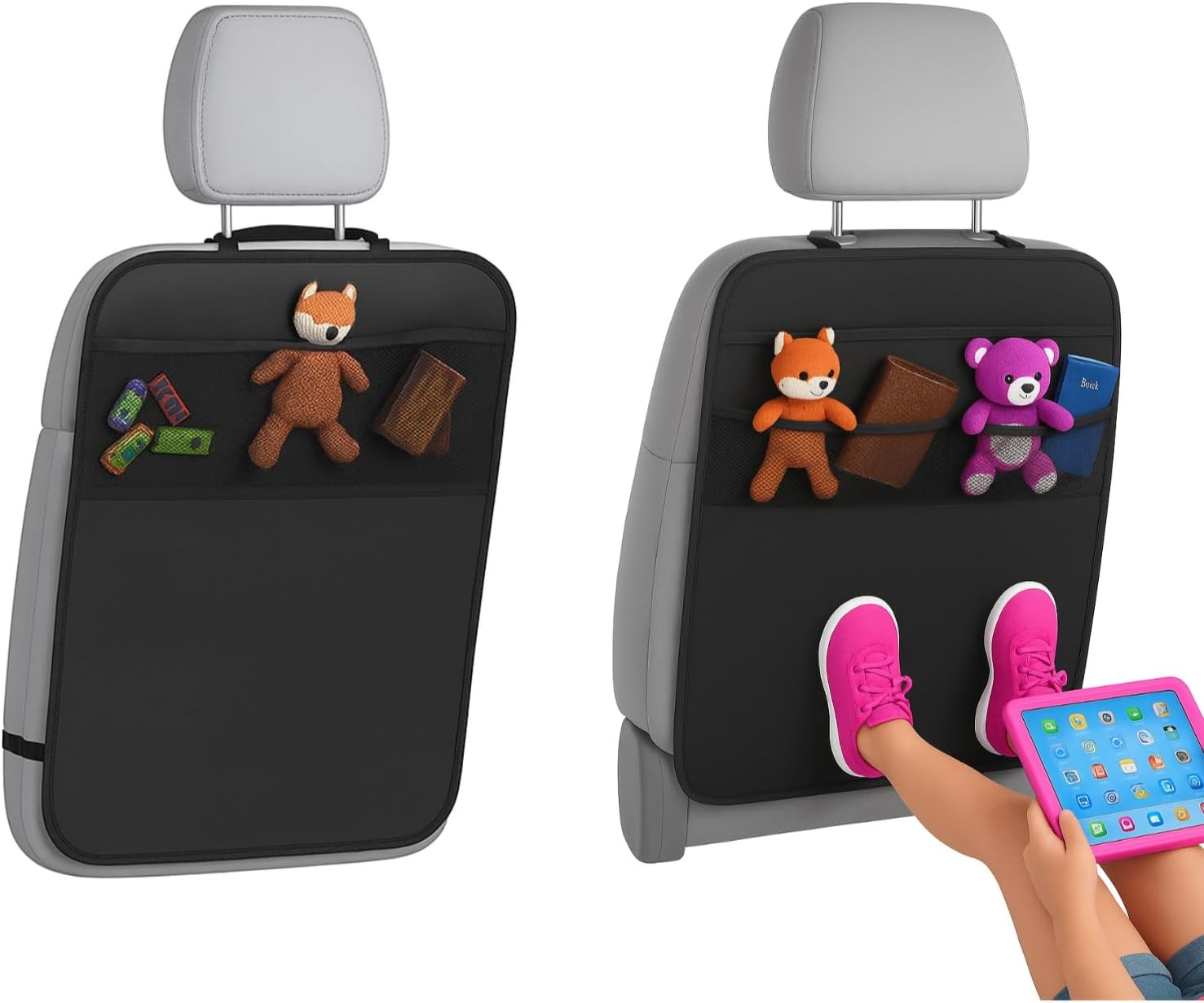 61wOLHbAbtL._AC_SL1499_.jpg LILTOM Car Back Seat Protector with Organizer, 19"x27" XL Kick Mats, Waterproof, 3 Pockets, 2-Pack (Black - 3 Pocket) - Image 1