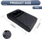 Car Center Console Armrest, Leather Memory Foam Armrest Cushion with Cup Holder & Phone Holder, 13.8" x 8.3" Car Arm Rest Support Pad, Universal for Most Vehicles (Black) - Image 2