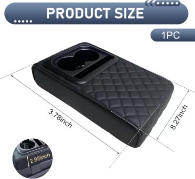 Car Center Console Armrest, Leather Memory Foam Armrest Cushion with Cup Holder & Phone Holder, 13.8" x 8.3" Car Arm Rest Support Pad, Universal for Most Vehicles (Black) - Image 2
