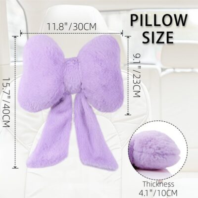 Sexysamba 2 Pcs Plush Bow Car Headrest Neck Pillow Cute Bow Pillow for Car Seat Décor Soft Neck Support for Comfortable Driving Traveling Office Fluffy Head Rest Cushion, Purple - Image 2