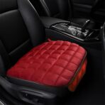 Car Seat Cushion, Universal Soft Plush Auto Seats Cover with Storage Pocket, Warm Seat Protector Pad with Non-Slip Bottom, Car Interior Essentials for Most Cars, Office, Home, Chair (Red)