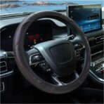 Car Steering Wheel Cover, 15 Inch Carbon Fiber Leather Elastic Steering Wheel Protector, Anti-Slip, Breathable & Soft Car Interior Accessories Universal for Most Cars, Men & Women (Black) - Image 2