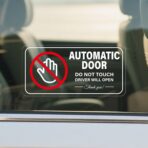 Automatic Door Car Sticker 4 × 2 Inches Vinyl Do Not Touch Driver Will Open Warning Sign Self Adhesive Removable Vehicle Taxi Decals Automatic Sliding Window Cling 10 Pack