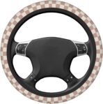 Khaki Checkered Steering Wheel Cover for Women,Universal Auto Steering Wheel 14-15 Inch Car Interior Accessories with 2PCS Car Coasters,Suitable for Men and Women - Image 5
