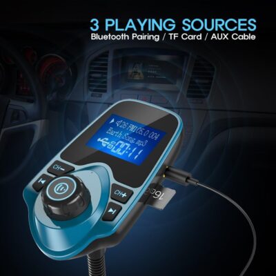 Nulaxy Bluetooth Car FM Transmitter Audio Adapter Receiver Wireless Handsfree Voltmeter Car Kit TF Card AUX 1.44 Display – KM18 Peacock Blue - Image 5