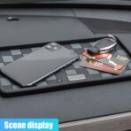 Car Dashboard Non-Slip Mat, PVC Grid Multifunctional Auto Storage Tray, Universal Vehicle Organizer Sticky Gripping Pad for Smartphone, GPS, Keys, Sunglasses, Number Plate (Black Grey) - Image 6
