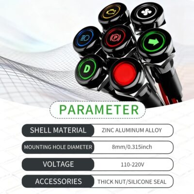 2Pcs 8MM 12V-24V LED Indicator Light with 180 Changeable Symbols, IP67 Waterproof, Pre-Wired Customizable Pilot Dash Directional Warning Lights for Car Truck Boat Marine RV Off-Road(Green) - Image 3