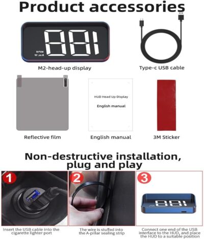 Car Head Up Display for Lincoln Continental 2017–2020, GPS Digital Speedometer, HUD Speedometer, Windshield HUD Head Up Display Suitable for All Cars,HUD + Reflective Film - Image 9