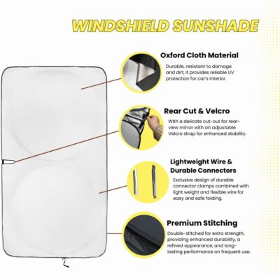 Windshield Sun Shade - Certified 99.87% UVB & 99.02% UVA Protection Car Sun Shade. Award Winning Sunshade for Car Windshield with Patented Technology. Size M 61"x32" Car Window Shades by Kinder Fluff - Image 5