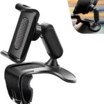 Car Phone Holder, 360 Degree Rotation Clip-on Dashboard Phone Holder, Multifunctional Mobile Phone Mount for Sun Visor & Rearview Mirror, Universal for 4-7 Inches Smartphones (Black)