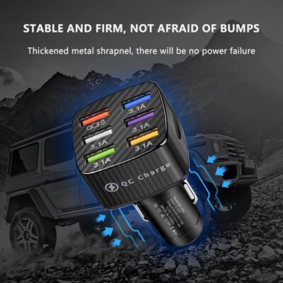 Fast Charging 6 Ports Car Phone Charger Adapter,QC3.0/3.1A Type Smart Shunt Cigarette Lighter USB Charger Compatible with iPhone 14 13 12,S22 S21 S20,iPad Pro& All Mobil Phone (Black) - Image 5