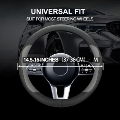 Car Steering Wheel Cover,Microfiber Leather Steering Wheel Cover Universal 14.5-15 inch, Anti-Slip Breathable Auto Wheel Cover Protector for Men Women (Black&Gery) - Image 2