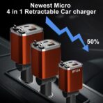 4 in 1 Retractable Car Charger with Starry Light,69W Cigarette Lighter Charger,USB C Fast Car Charger for iPhone 17 Pro Max 16 15 14 13 12 11 (for Apple+Type C &RGB Breathing Light [Orange]) - Image 4