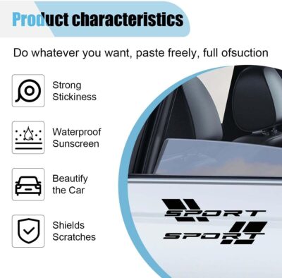 2PCS Car Sport Letter Logo Decal, Reflective Vinyl Decal Sticker for Car Side, Waterproof Decoration Car Door Decals, Car Exterior Accessories for Bumper, Body, Rear (Black, 2PCS) - Image 3