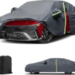 Car Cover for 2011-2025 Hyundai Elantra | 2011-2025 VW Jetta, All Weather Custom-fit Waterproof Cover with Zipper Door & Windproof Bands for Sun UV Rain Dust Snow Wind Protection Scratch Resistant
