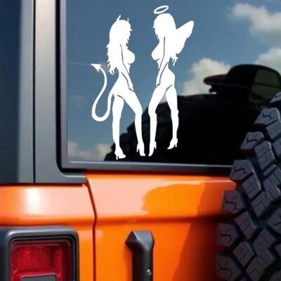 2pcs Vinyl Car Sticker - Devil Angel Girl, 7inches, Motorbike Trucks Car Styling Decorative Decal, Durable, Weather-Resistant, Easy to Apply and Remove #2BZ450 (White) - Image 2