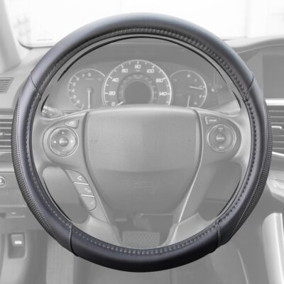 Motor Trend White Steering Wheel Cover - Dotted Comfort Polyester Grip on Stitched Synthetic Leather, White/Black - Image 5