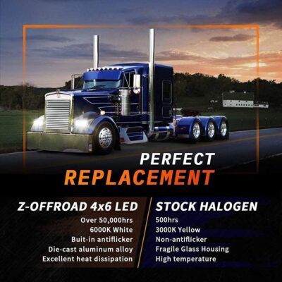 Z-OFFROAD 2pcs 60W 4x6 LED Headlights DOT Approved H4656 H4651 H4652 H4666 H6545 Sealed Beam Rectangular Headlamp for Freightliner KW Peterbilt Oldsmobile Cutlass Trucks - Chrome - Image 6
