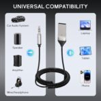 Meliya Aux to Bluetooth 5.3 Adapter for Car, USB 2.0 to 3.5mm Bluetooth Receiver Jack Kit with Built-in Microphone Aux Input for Hands-Free Calls, Car Speaker, Home Audio, Music Streaming - Image 2