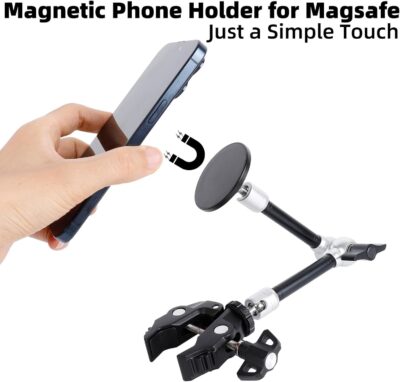 All-Metal Magnetic Phone Holder with Super Clamp&10″ Long Arm for Magsafe, Adjustable Rear View Mirror Phone Holder Mount for Car/Truck/Handlebar, Compatible with iPhone 16 15 14 13 12 Series - Image 4