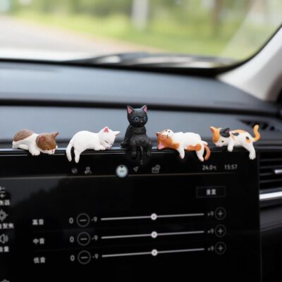 12 Pcs Cat Car Decor Dashboard Accessories, Mini Cat Figurines Cute Car Rear View Mirror Gifts, Funny Computer Monitor Desk Decorations for Women Girl - Image 4