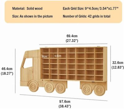 Wood Toy Car Display Rack, Holds 42 Diecast Cars Model Car Display Case 1/64 Scale Toy Cars Organizer Freestanding or Wall-Mounted Toy Car Storage Cabinet - Image 2